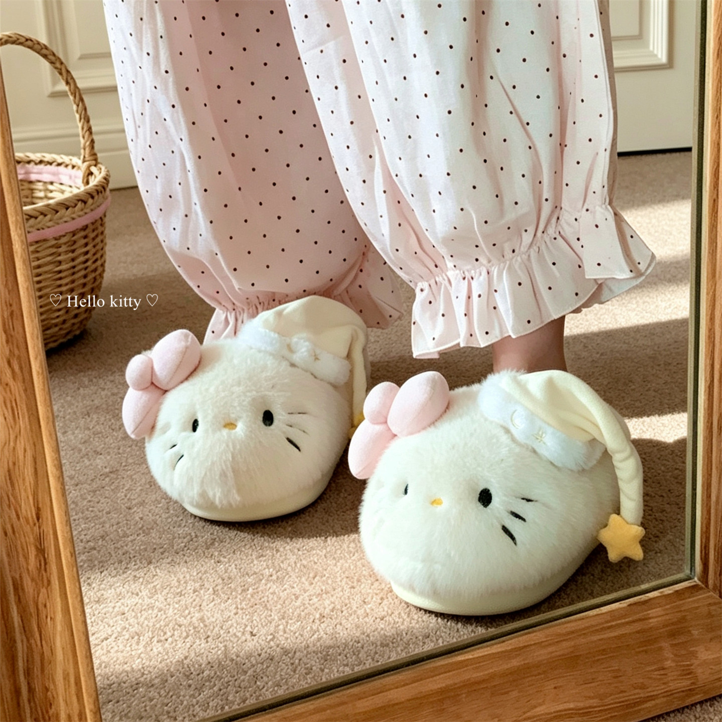 细细条 正版HelloKitty棉拖鞋女保暖毛绒少女心甜美防滑月子鞋冬
