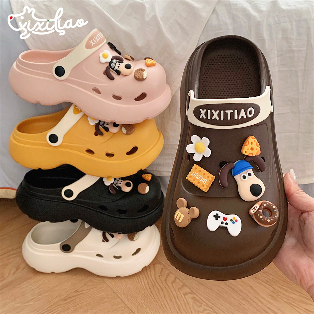 细细条ins可爱狗狗户外洞洞鞋