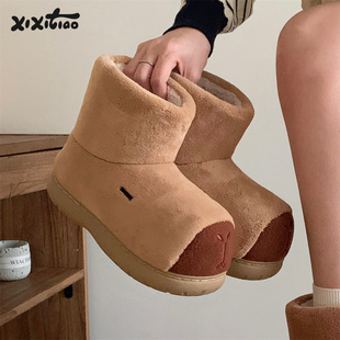 细细条 防滑卡皮巴拉中筒棉靴子 可爱水豚女士雪地靴保暖外穿冬季