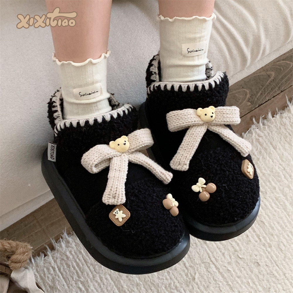 细细条可爱樱桃小熊时尚雪地靴