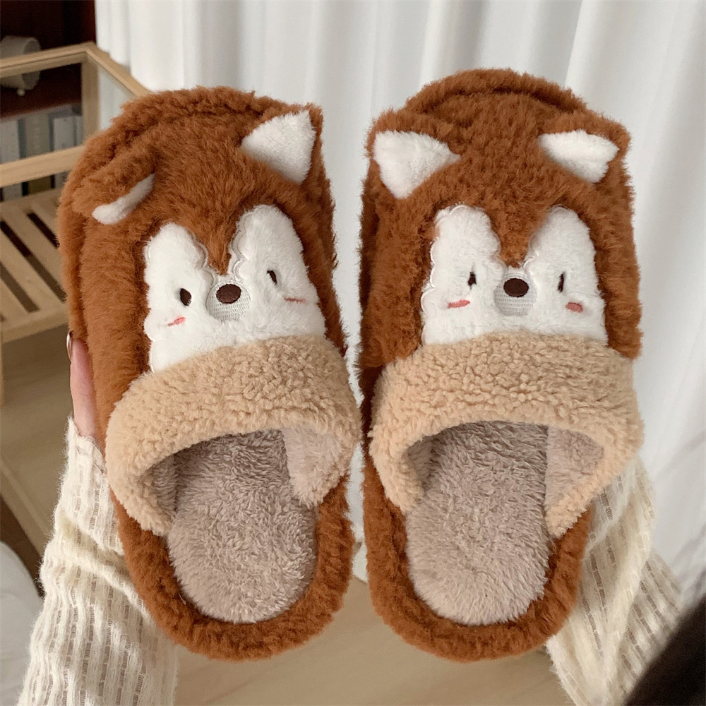 细细条 棉拖鞋男女冬季室内防滑软底可爱卡通松鼠保暖毛毛鞋ins潮