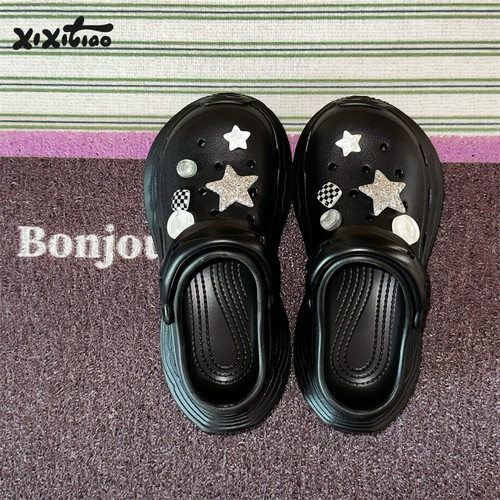 细细条辣妹风格子星星洞洞鞋