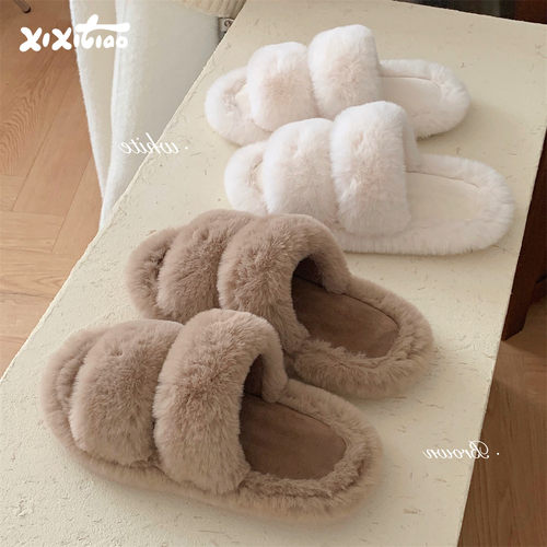 细细条外穿百搭休闲一字毛毛拖鞋