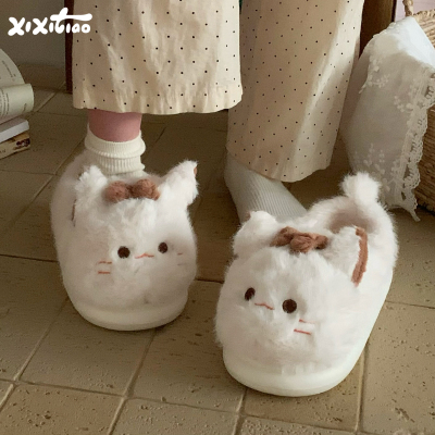 细细条软萌小猫咪棉拖鞋女