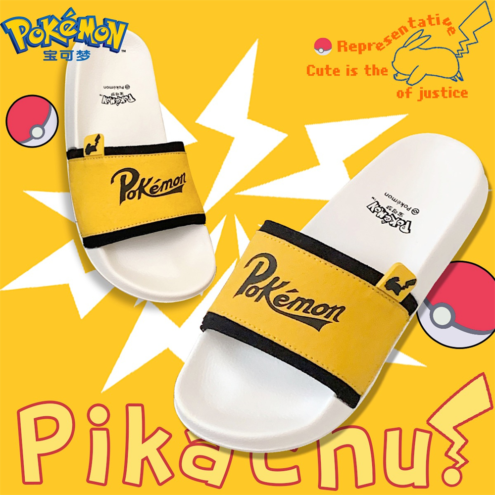 细细条潮酷字母皮卡丘联名拖鞋