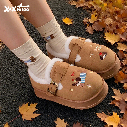 细细条可爱刺绣小狗勃肯鞋女