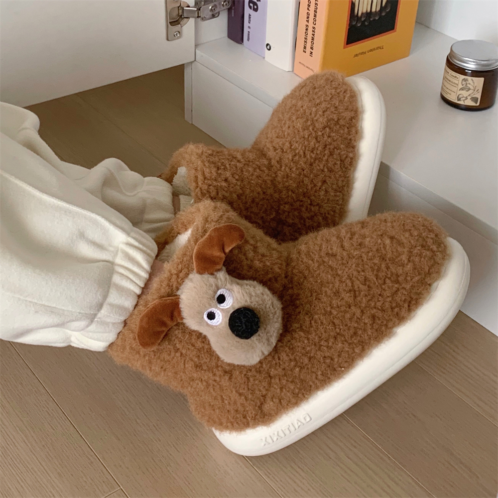 细细条毛绒狗狗外穿仿羊羔毛棉鞋