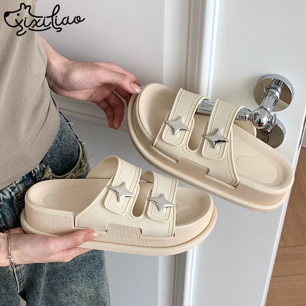 细细条甜酷闪星增高厚底一字拖鞋