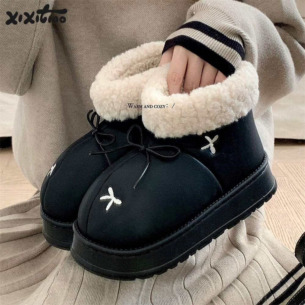 细细条蝴蝶结少女心时尚雪地靴