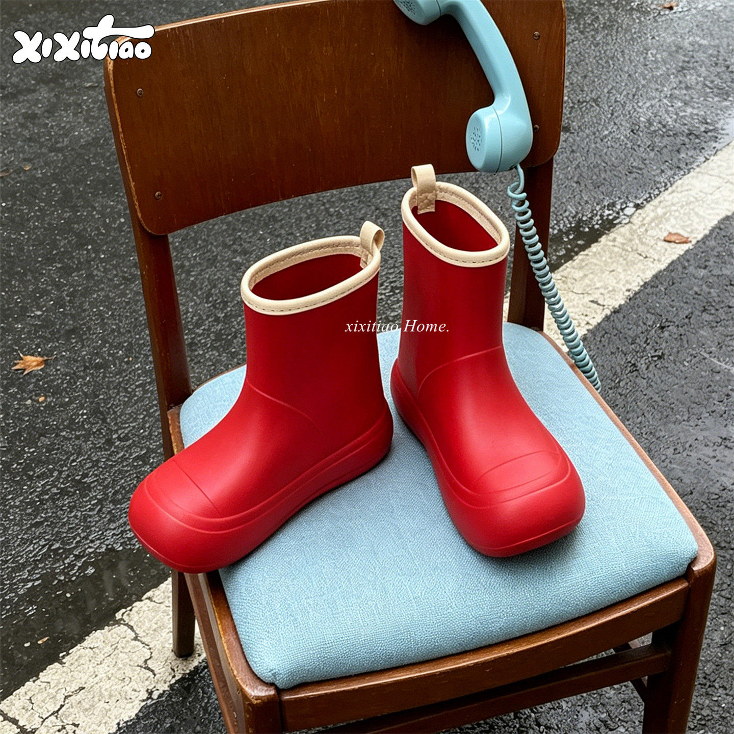 细细条户外防水小众撞色雨鞋女图片