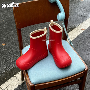 细细条 小众红色雨鞋女户外防滑四季通用亲子雨靴ins雨天防水胶鞋