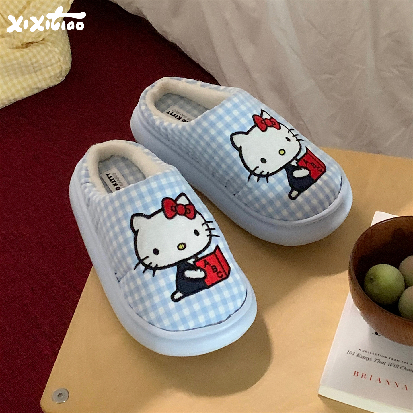 细细条正版HelloKitty猫棉拖鞋