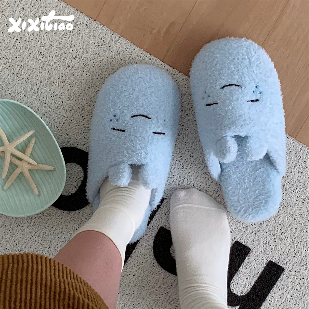 细细条 日系卡通静音地板毛毛拖鞋女2025家居防滑秋冬温馨棉拖鞋