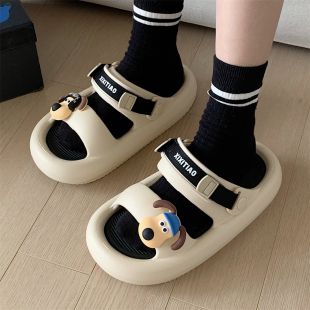 夏季 外穿可爱大头狗拼色拖鞋 男女学生EVA厚底凉拖 情侣个性 细细条