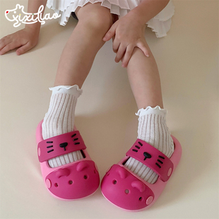 夏ins可爱卡通儿童室外防滑包头拖鞋 细细条 女童宝宝少女心沙滩鞋