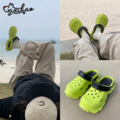 个性 潮酷拼色厚底情侣洞洞鞋 夏户外防滑时尚 细细条 沙滩凉鞋 男女