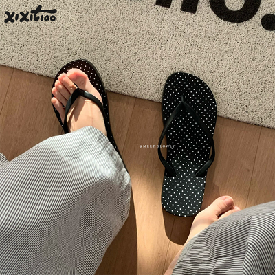 细细条 韩系小波点人字拖女ins海边度假休闲平底防滑夏季夹脚凉拖