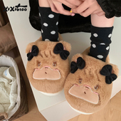 细细条 女 家用Mikko联名网红毛毛鞋 可爱蝴蝶结小熊棉拖鞋 学生冬季