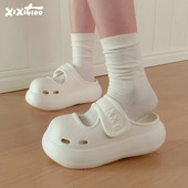 休闲厚底玛丽珍凉拖鞋 女创意魔术贴夏季 懒人外穿包头拖鞋 细细条