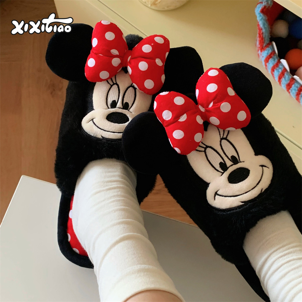 细细条可爱蝴蝶结米妮毛毛拖鞋