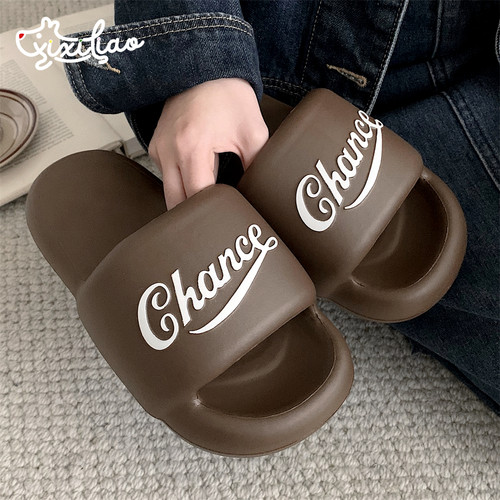 细细条潮酷英文字母情侣外穿拖鞋
