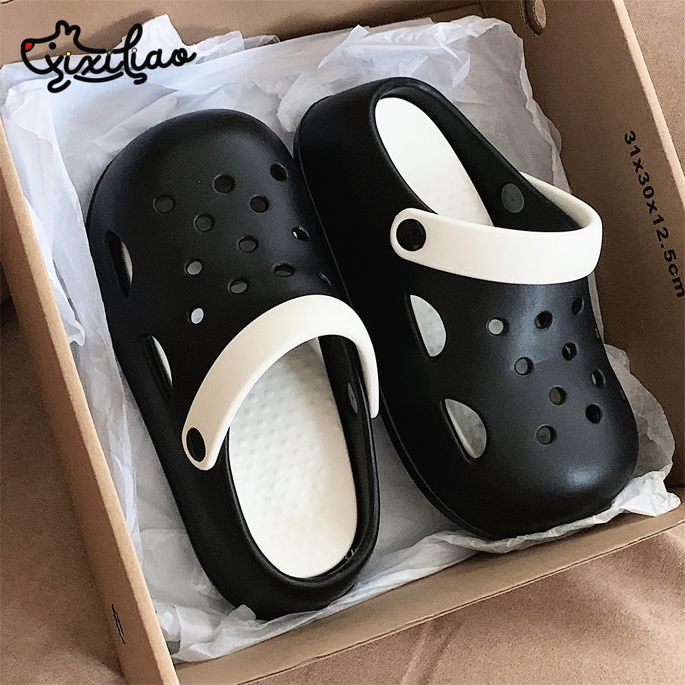 细细条个性拼色街头风女士洞洞鞋