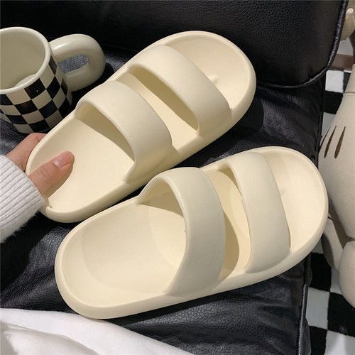日系简约纯色双带防滑外穿凉拖鞋