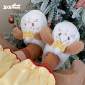 秋冬少女心蝴蝶结保暖毛绒月子家居鞋 细细条 mikko联名可爱棉拖鞋