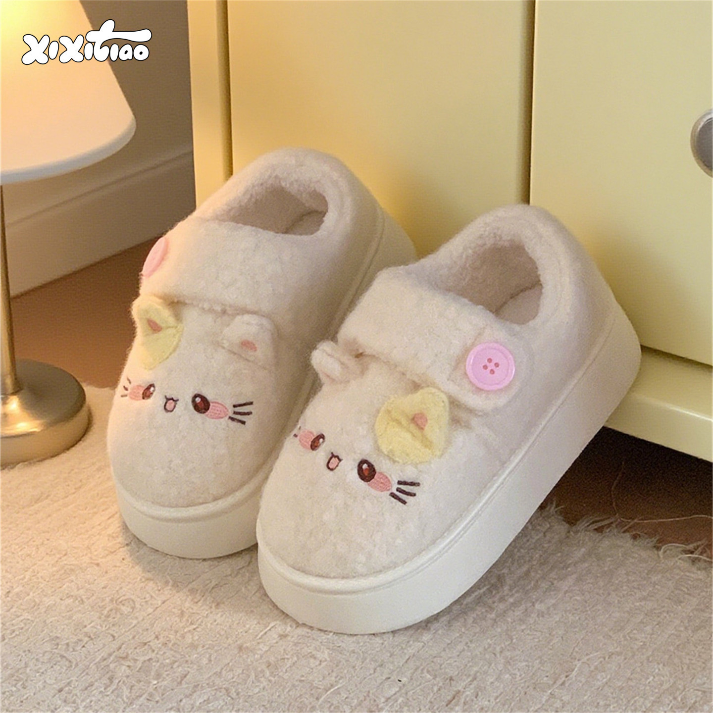 细细条 学生外穿软萌小猫咪面包鞋女冬防滑厚底可爱加绒乐福棉鞋,女鞋,棉鞋,淘宝优惠券,粉丝福利购,淘宝优惠卷