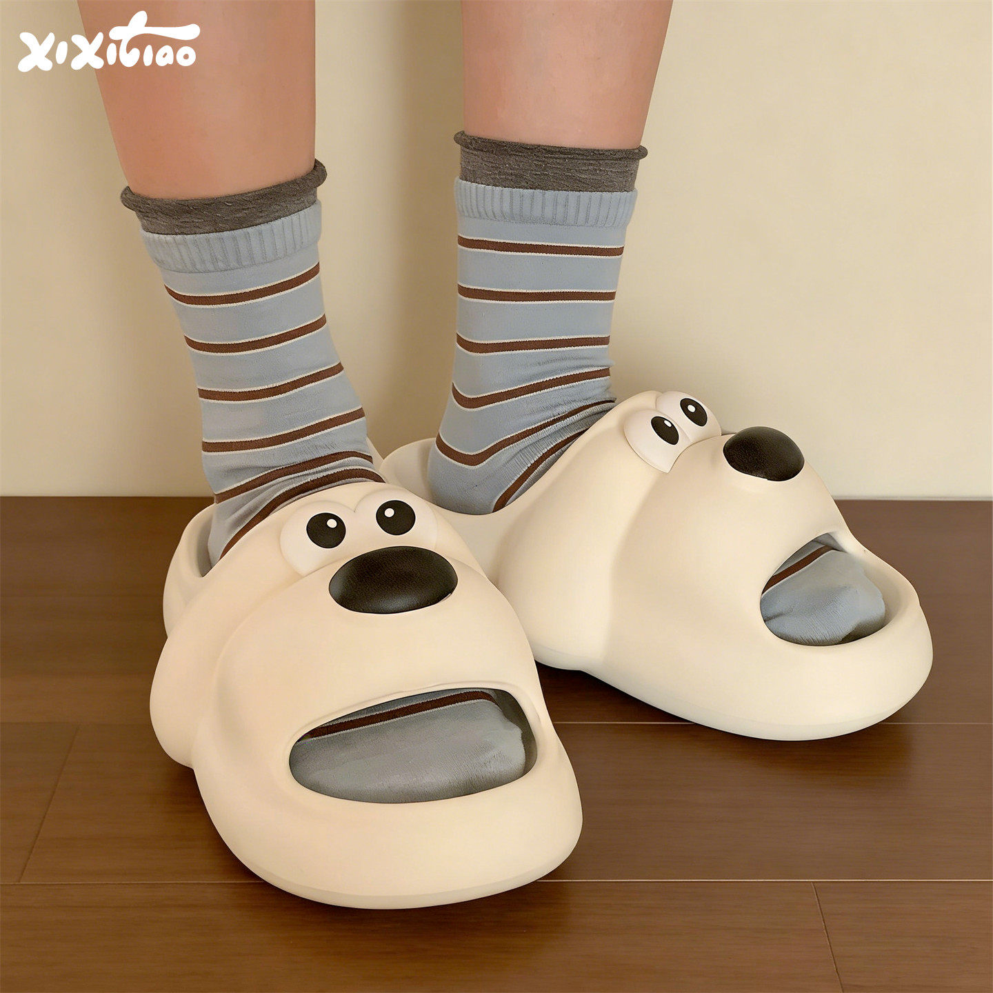 细细条 休闲外穿百搭趣味一字拖鞋女夏大眼狗狗爪印防滑居家凉拖,居家布艺,居家凉拖/凉鞋,淘宝优惠券,粉丝福利购,淘宝优惠卷