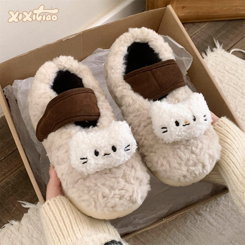 细细条可爱小猫咪外穿毛毛单鞋