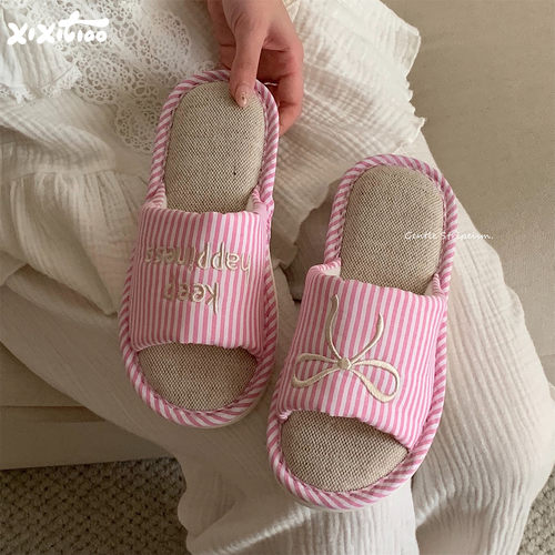 细细条韩系蝴蝶结居家地板鞋