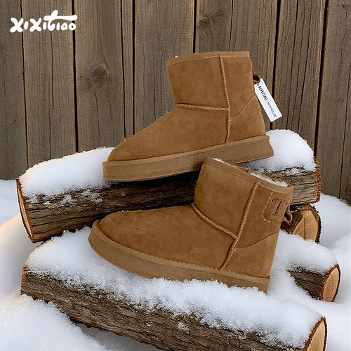 细细条皮毛一体真牛皮雪地靴女