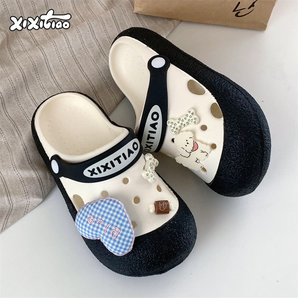 细细条 少女心包头外穿凉拖鞋2024夏季新款可爱小狗拼色洞洞鞋女,女鞋,洞洞鞋,淘宝优惠券,粉丝福利购,淘宝优惠卷