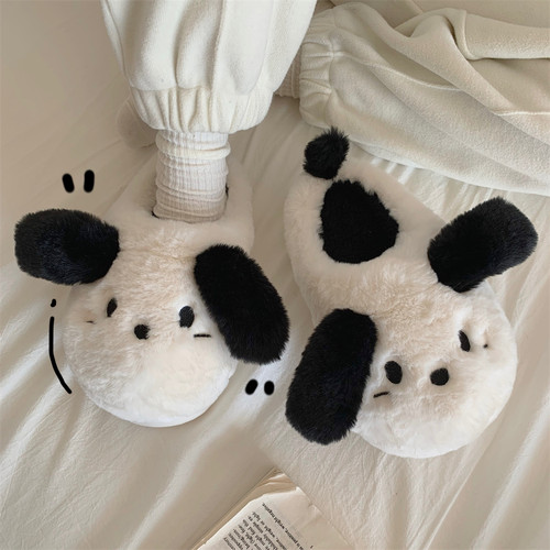 细细条可爱小狗防滑居家棉拖鞋