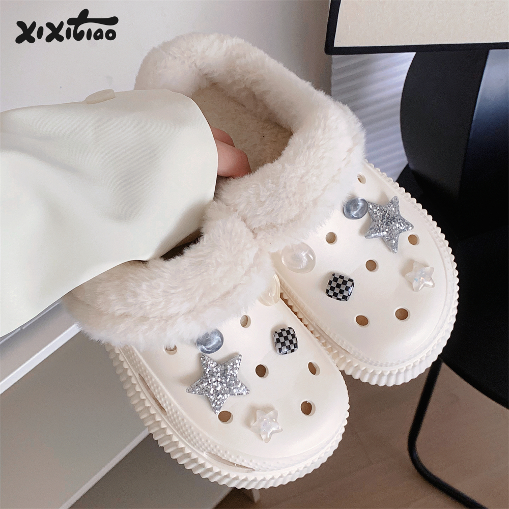 细细条格子星星甜酷加绒洞洞鞋