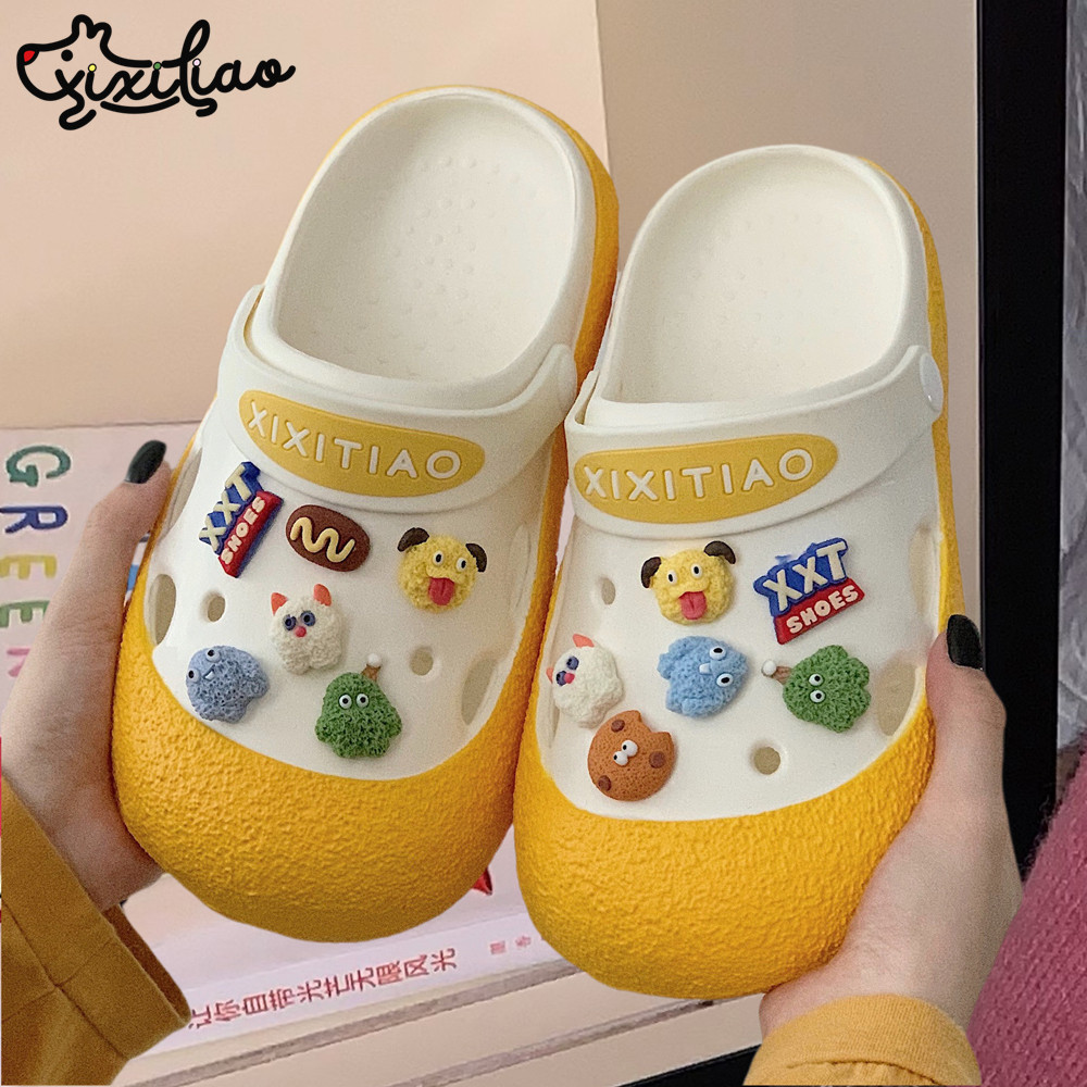 细细条 趣味可爱小怪兽洞洞鞋女夏季学生户外穿防滑拖鞋沙滩鞋ins