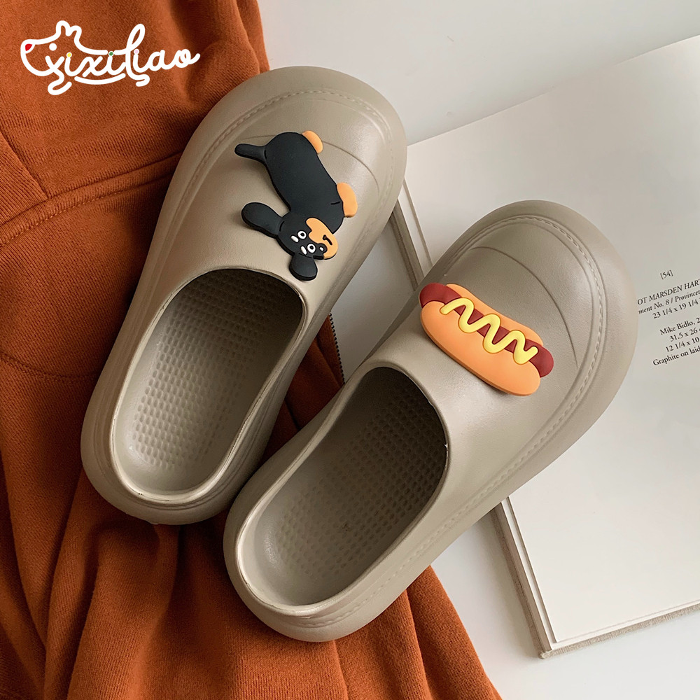 细细条 日系ins趣味狗狗包头半拖鞋春夏季户外穿厚底休闲大头鞋女,女鞋,包头拖,淘宝优惠券,粉丝福利购,淘宝优惠卷