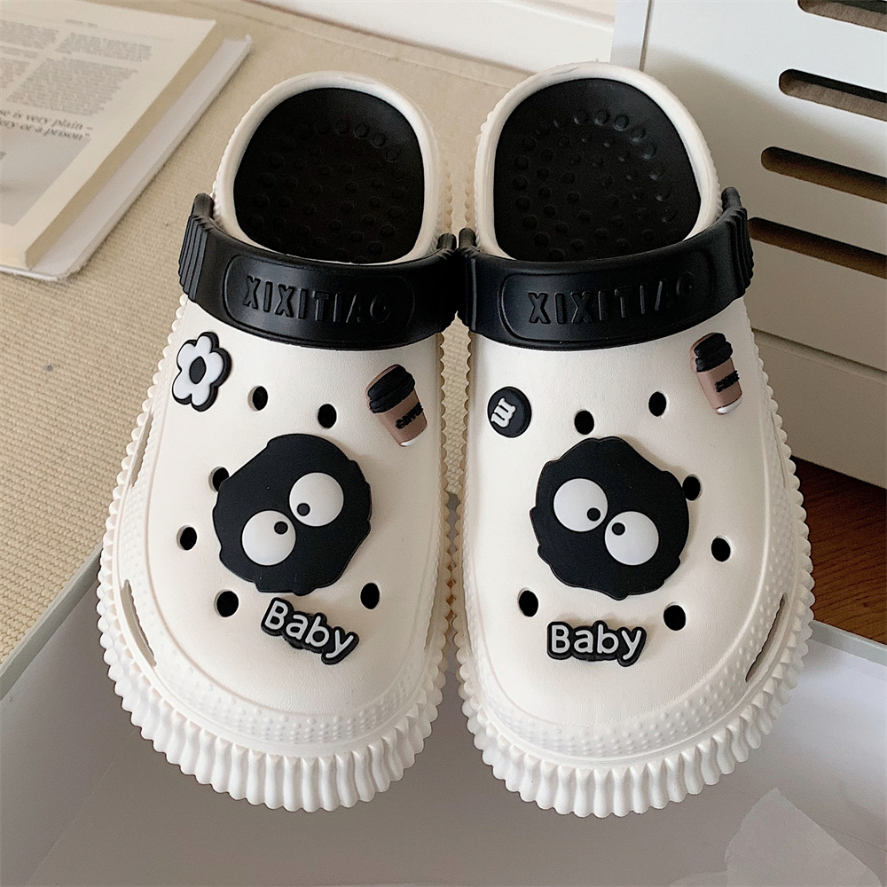 细细条搞怪趣味煤球夏季凉拖鞋