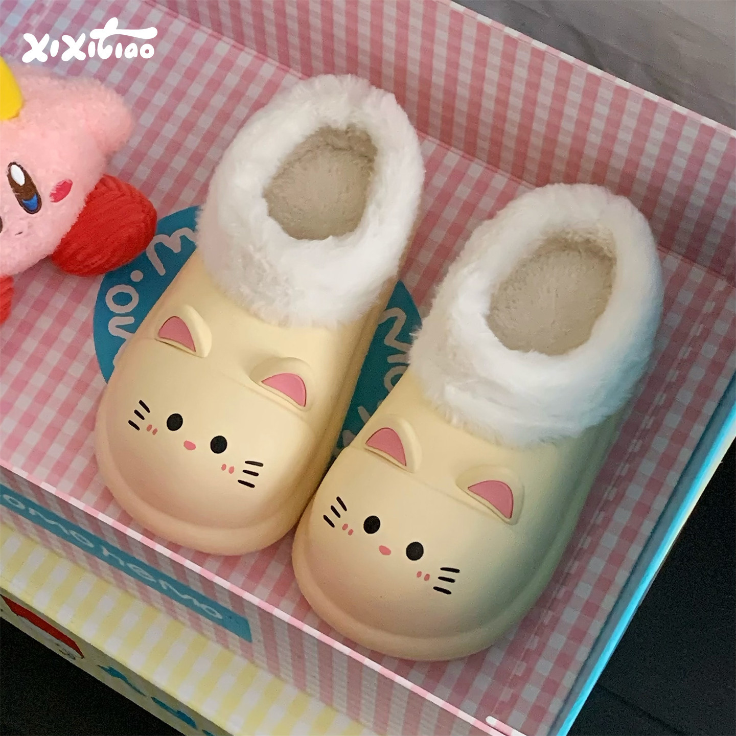 细细条 防水小猫爪棉拖鞋女保暖防滑居家月子鞋冬可爱外穿厨师鞋,居家布艺,居家棉拖/棉鞋,淘宝优惠券,粉丝福利购,淘宝优惠卷