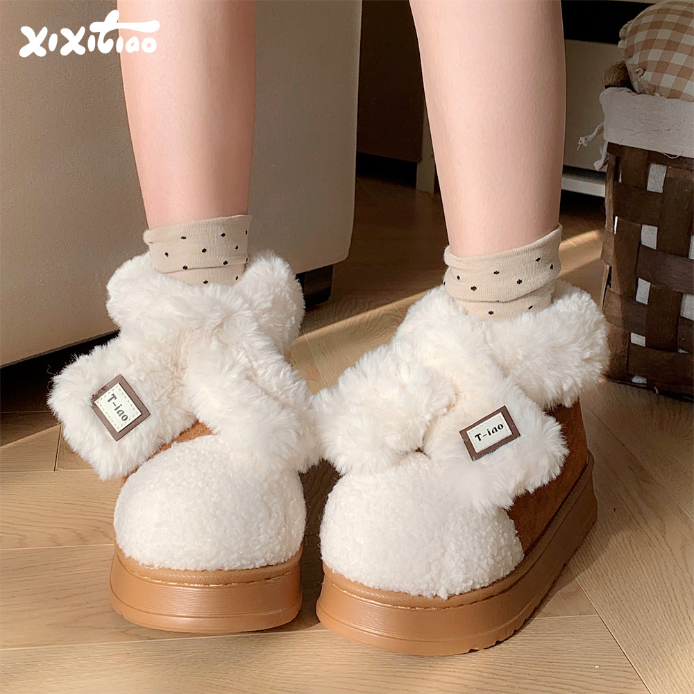 细细条 舒适保暖毛毛雪地靴厚底网红冬季外穿时尚拼色东北棉鞋女,女鞋,时尚雪地靴,淘宝优惠券,粉丝福利购,淘宝优惠卷