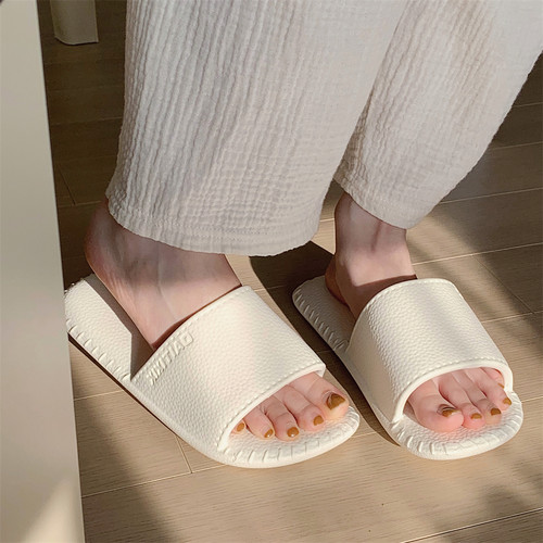 细细条复古皮纹情侣一字凉拖鞋