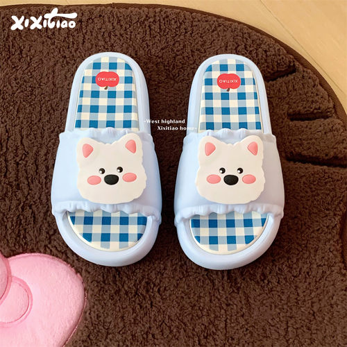 细细条网红外穿可爱小白狗拖鞋