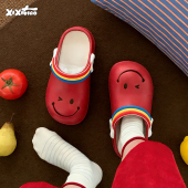 女夏eva厚底可爱笑脸海边防滑沙滩洞洞鞋 一脚蹬勃肯鞋 时尚 细细条