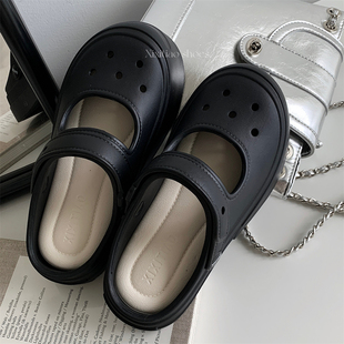 eva踩屎感玛丽珍洞洞鞋 细细条 夏季 两穿包头半拖鞋 女 百搭网红时尚