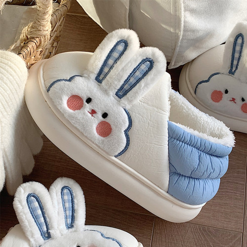 细细条防滑保暖外穿全包跟棉拖鞋