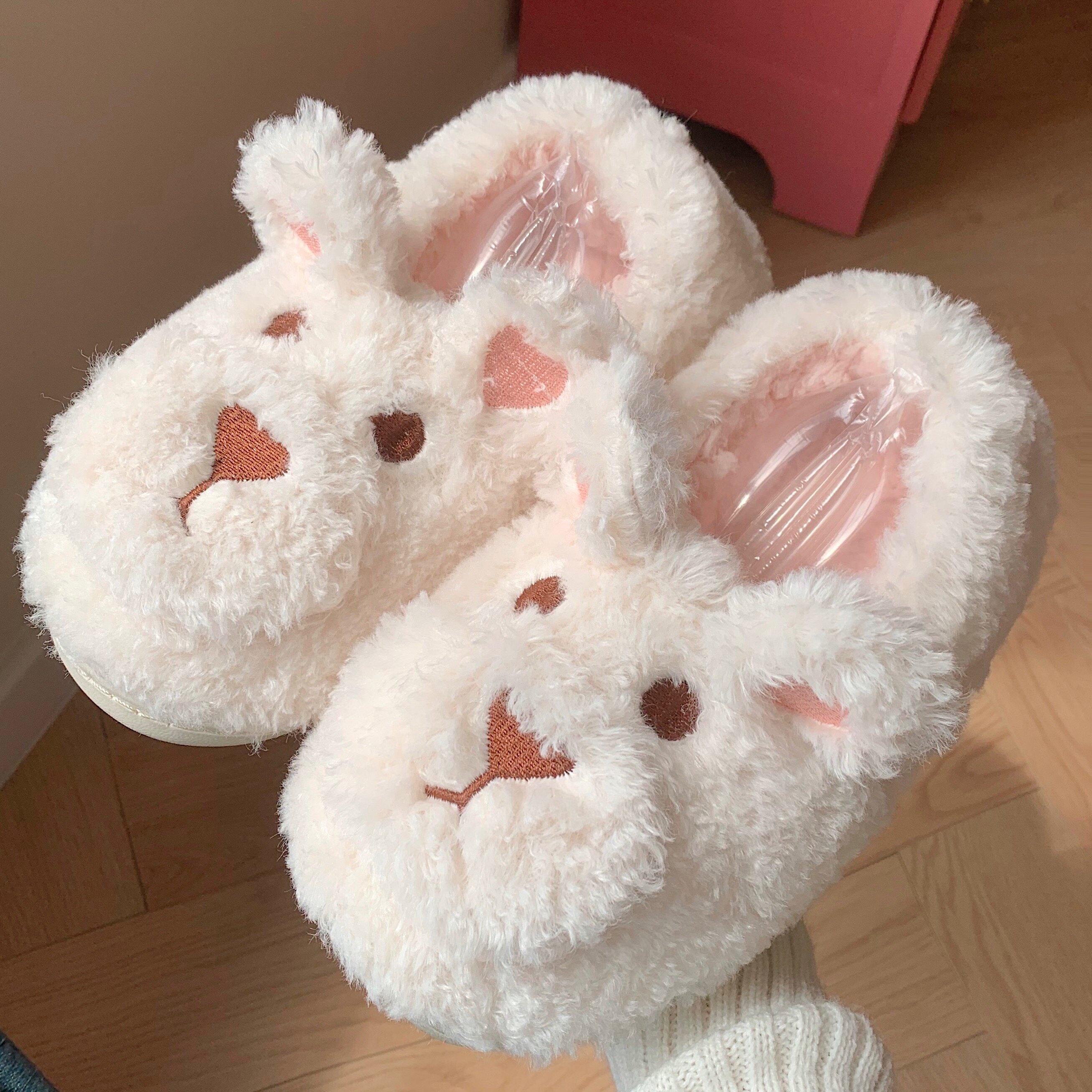 细细条可爱狗狗室内外穿棉拖鞋