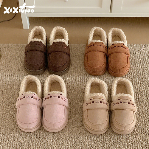 细细条可爱小猫乐福棉拖鞋ins