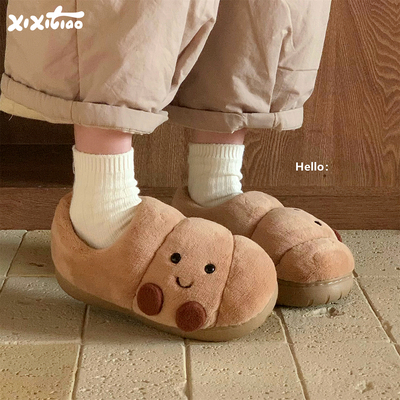 细细条情侣可颂面包棉拖鞋冬ins