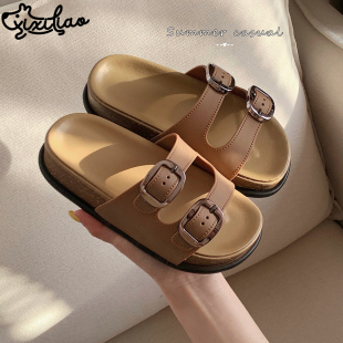 夏创意方扣亲子外穿儿童双带凉拖鞋 户外防滑女童沙滩拖鞋 细细条